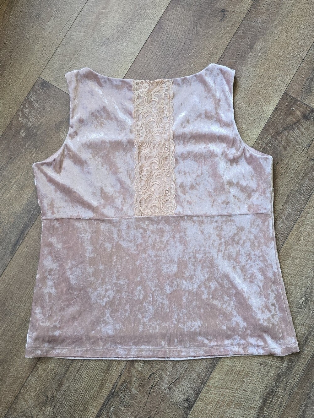 Valerie Stevens Pink Velvet V-Neck Tank With Lace Detail Size Large